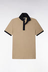 Polo manches courtes en coton beige et marine coupe droite