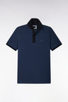 Polo manches courtes en coton bleu et marine coupe droite