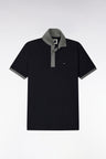 Polo manches courtes bicolore en coton marine et gris coupe droite