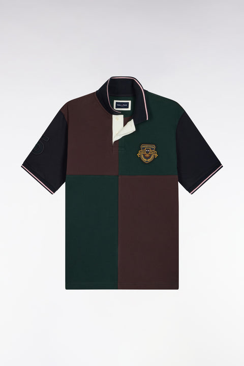 Polo manches courtes en coton à cadrans et broderie écusson coupe droite - Image 2