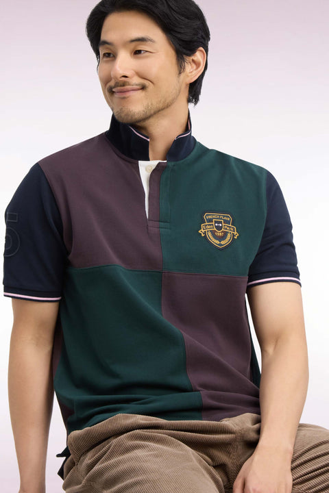 Polo manches courtes en coton à cadrans et broderie écusson coupe droite - Image 1