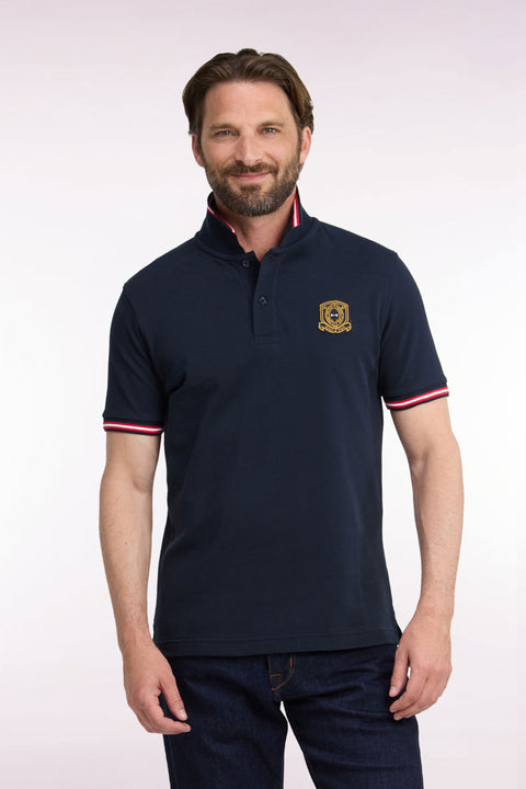 Polo manches courtes en piqué de coton peigné marine à écusson coupe droite - Image 3
