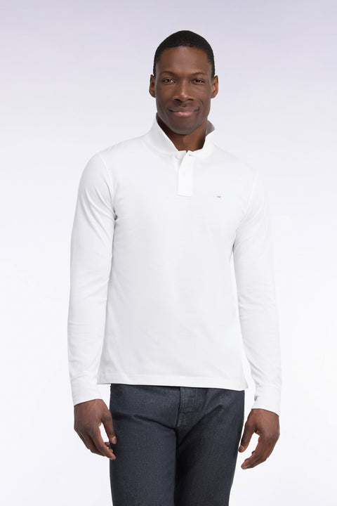 Polo manches longues en coton Pima blanc coupe droite - Image 2