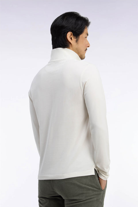 Polo manches longues en coton Pima écru coupe droite - Image 3