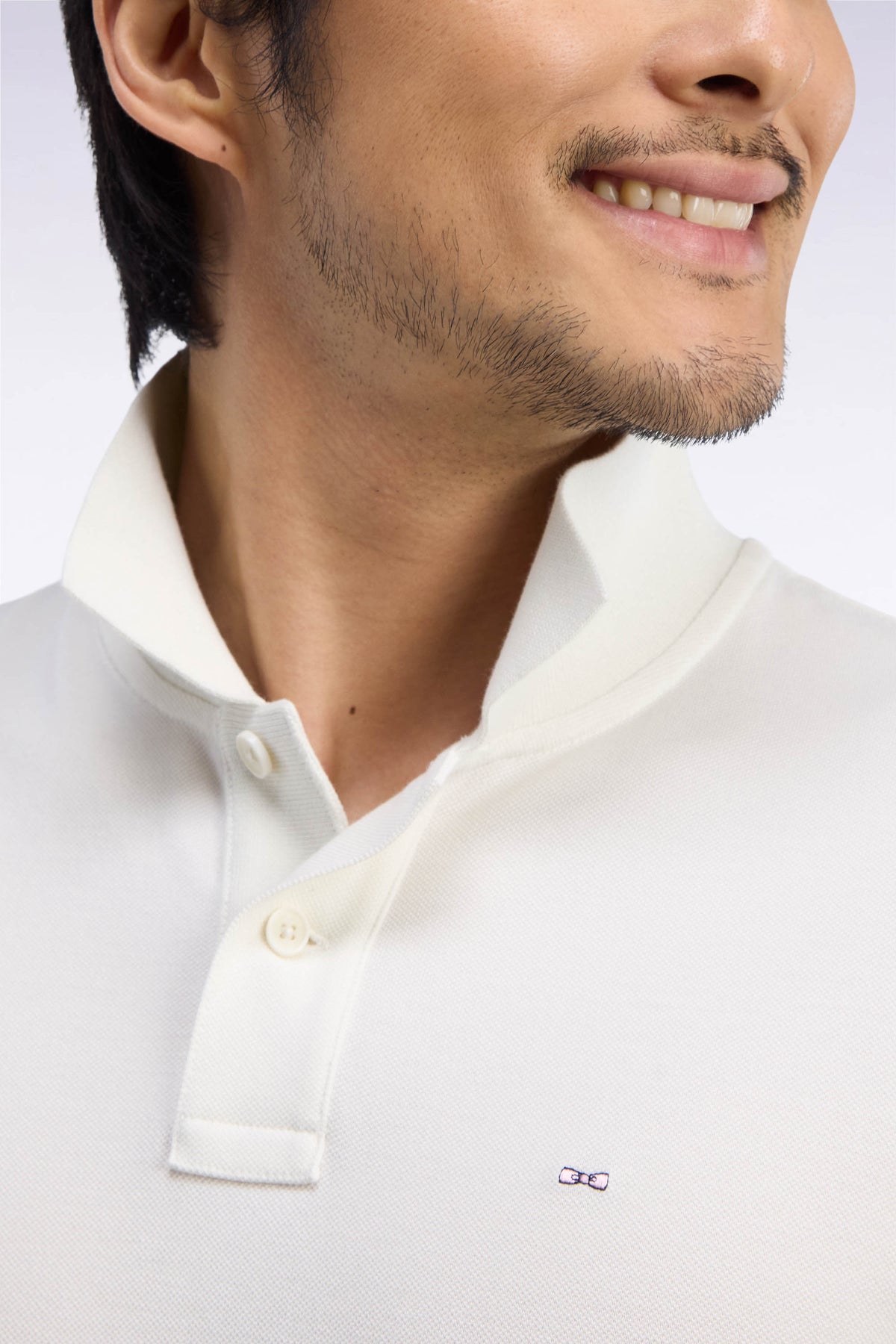 Polo manches longues en coton Pima écru coupe droite