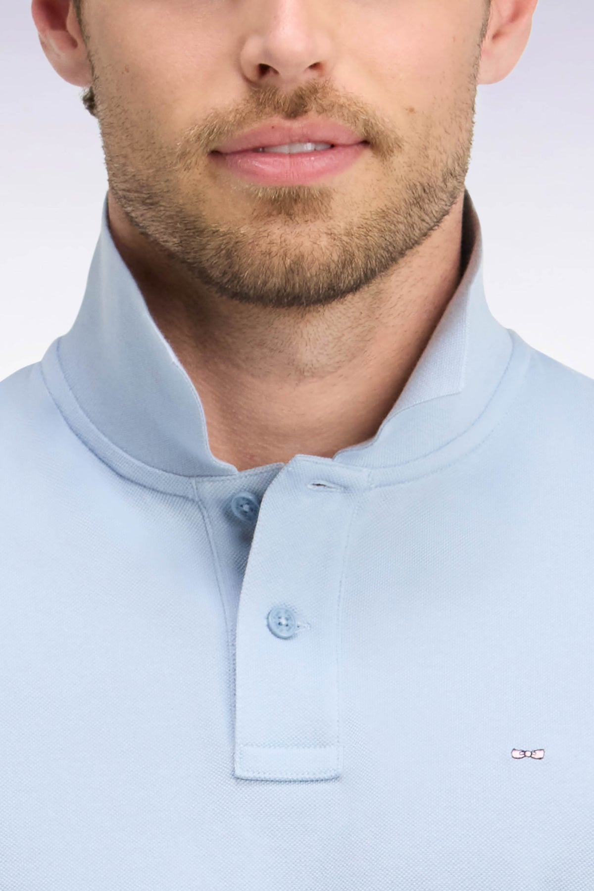 Polo manches longues en coton Pima bleu ciel coupe droite