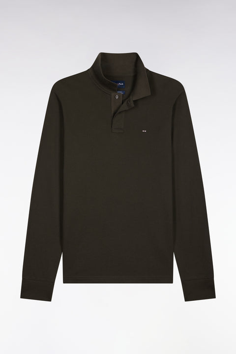 Polo manches longues en coton Pima kaki coupe droite - Image 2
