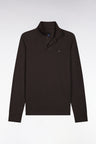 Polo manches longues en coton Pima marron foncé coupe droite