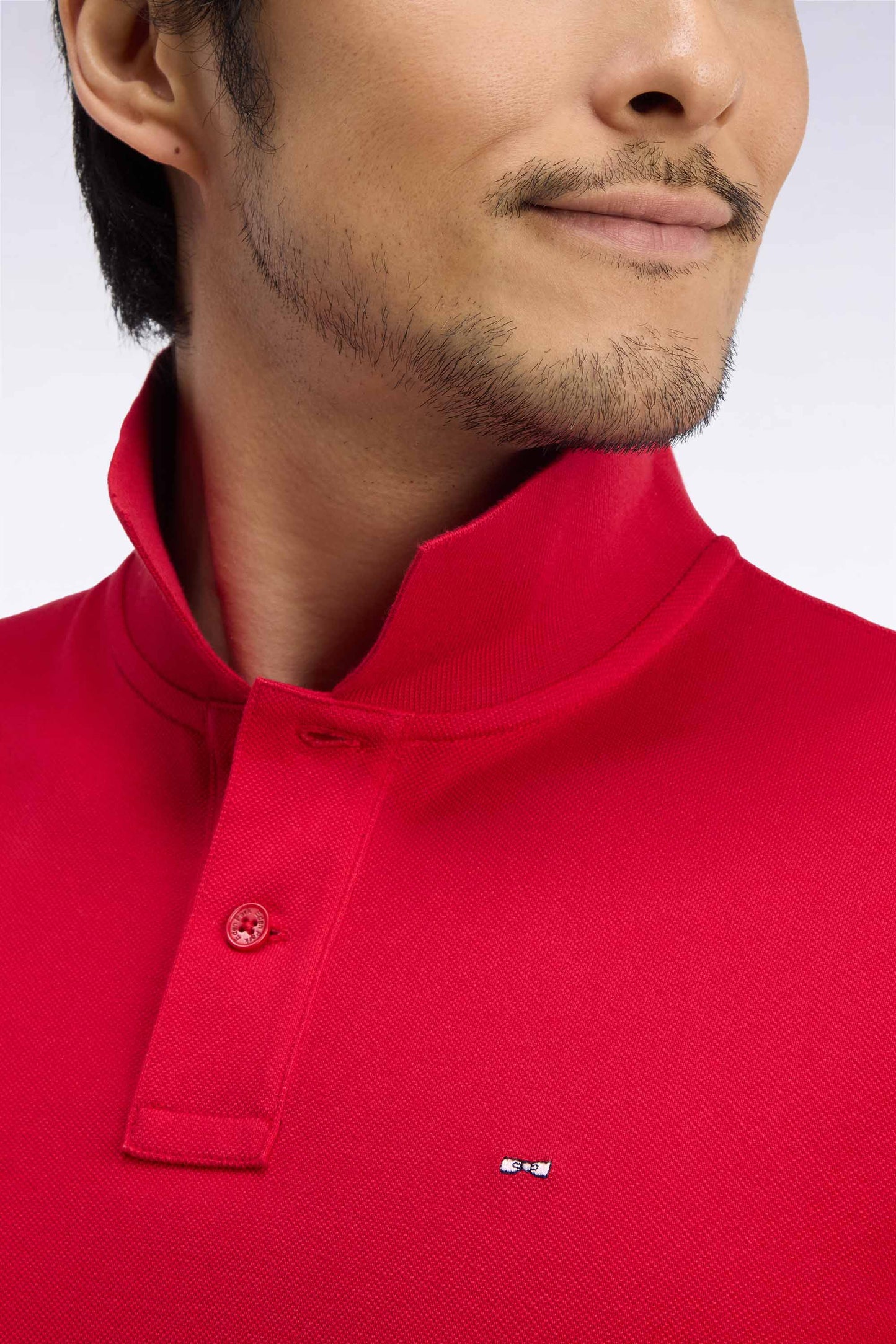 Polo manches longues en coton Pima rouge coupe droite