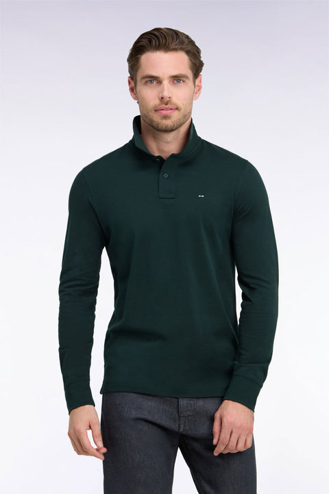 Polo manches longues en coton Pima vert foncé coupe droite - Image 3