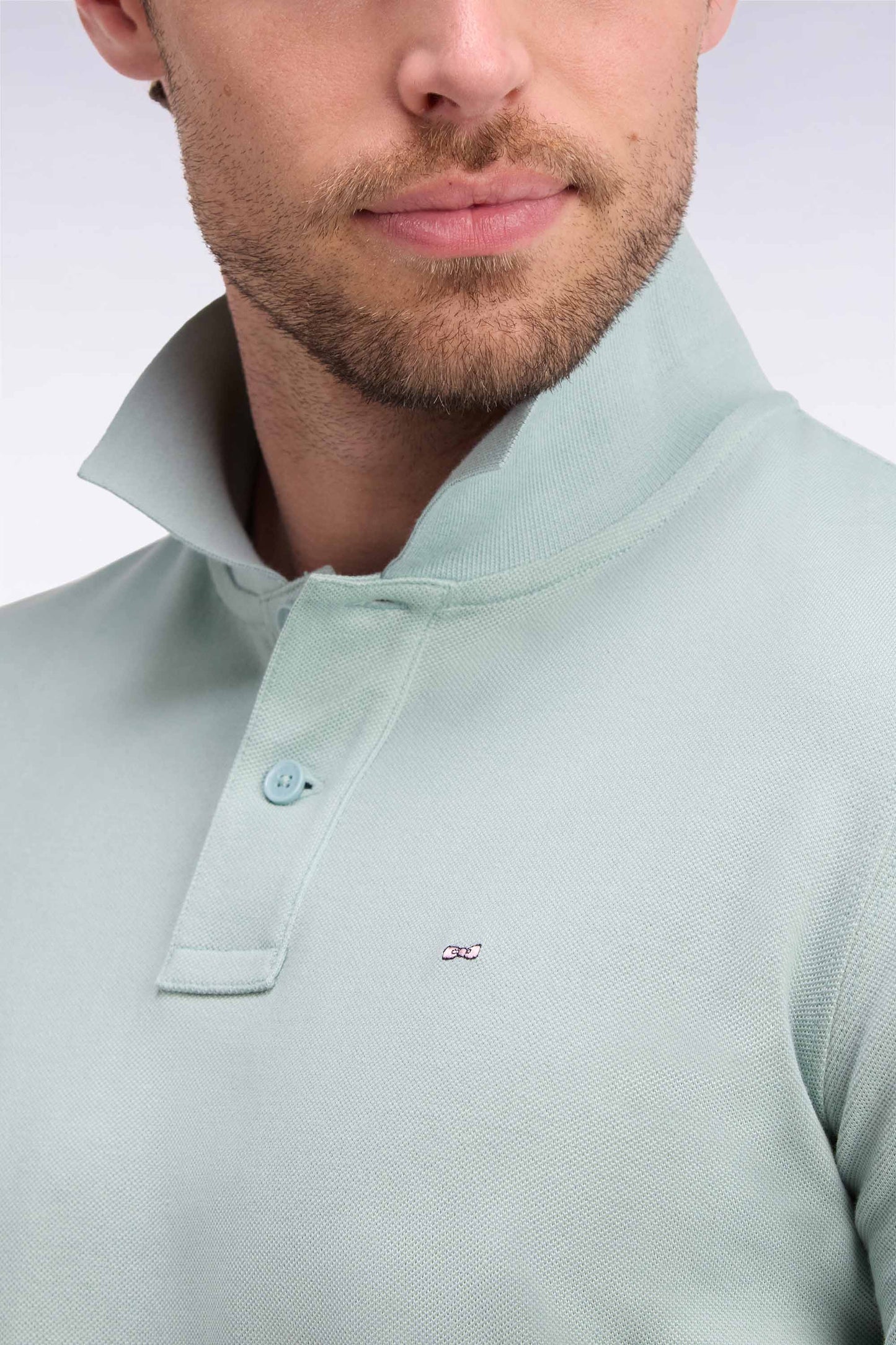 Polo manches longues en coton Pima vert coupe droite