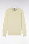 Pull col rond en laine et coton écru coupe droite