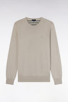 Pull col rond en laine et coton gris coupe droite