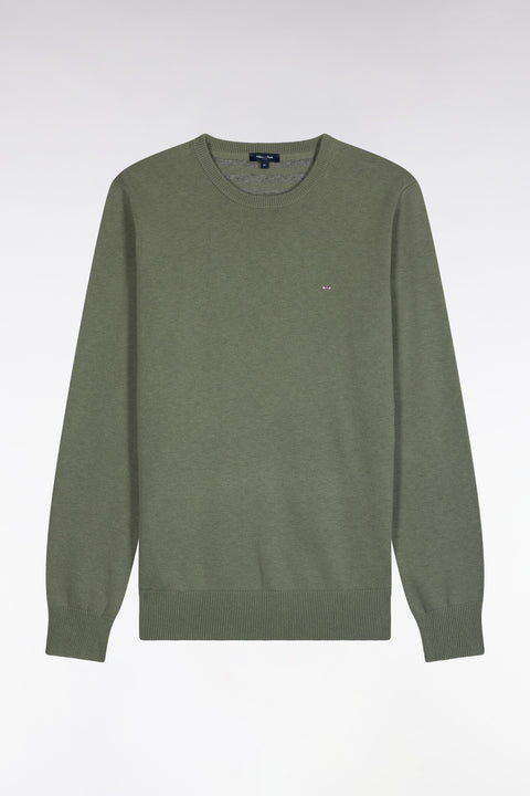 Pull col rond en laine et coton vert olive coupe droite - Image 2