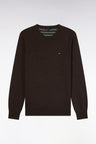 Pull col rond en laine et coton marron coupe droite