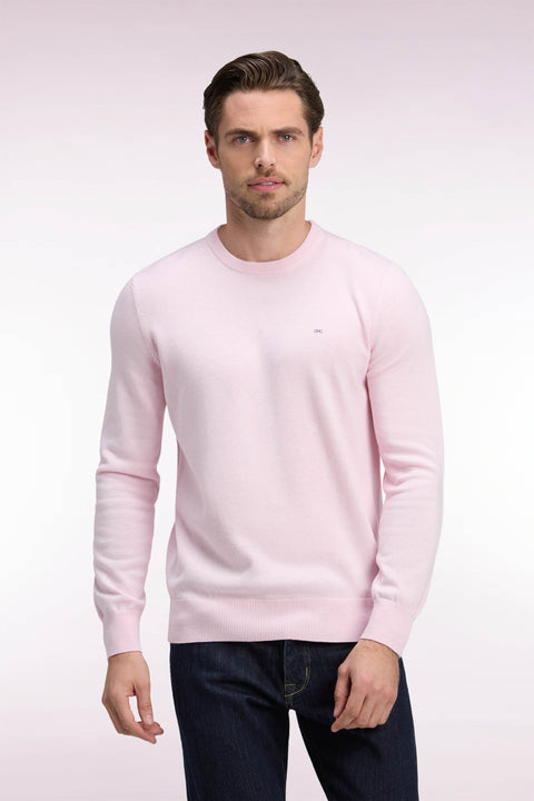 Pull col rond en laine et coton rose coupe droite - Image 3
