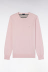 Pull col rond en laine et coton rose coupe droite