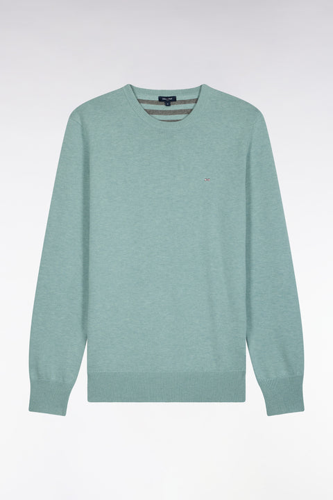 Pull col rond en laine et coton vert d'eau coupe droite - Image 2