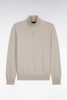 Pull col camionneur en laine et coton gris coupe droite