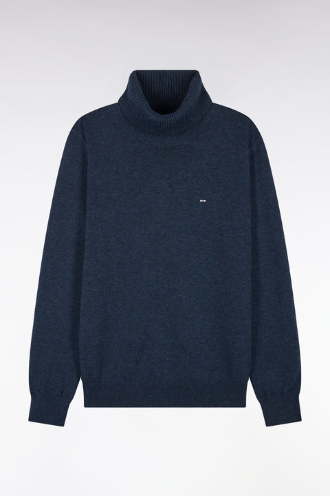 Pull col roulé en laine et coton bleu coupe droite - Image 2