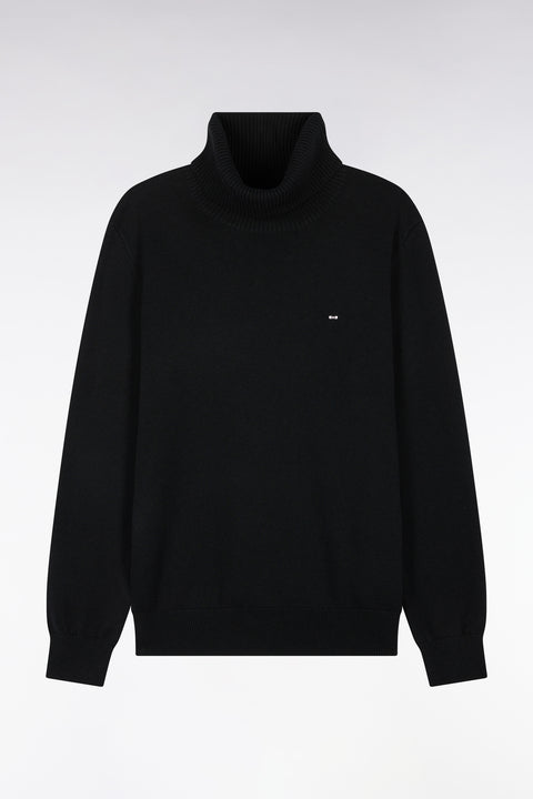 Pull col roulé en laine et coton noir coupe droite - Image 2