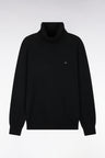 Pull col roulé en laine et coton noir coupe droite