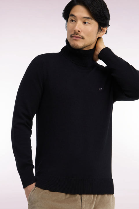 Pull col roulé en laine et coton noir coupe droite - Image 1