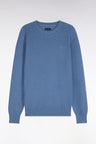 Pull col rond en coton bleu coupe droite