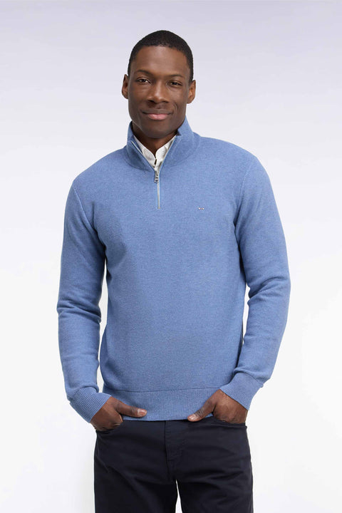 Pull col camionneur en coton bleu coupe droite - Image 3