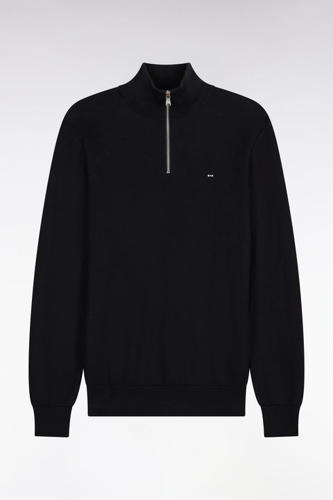 Pull col camionneur en coton noir coupe droite - Image 2