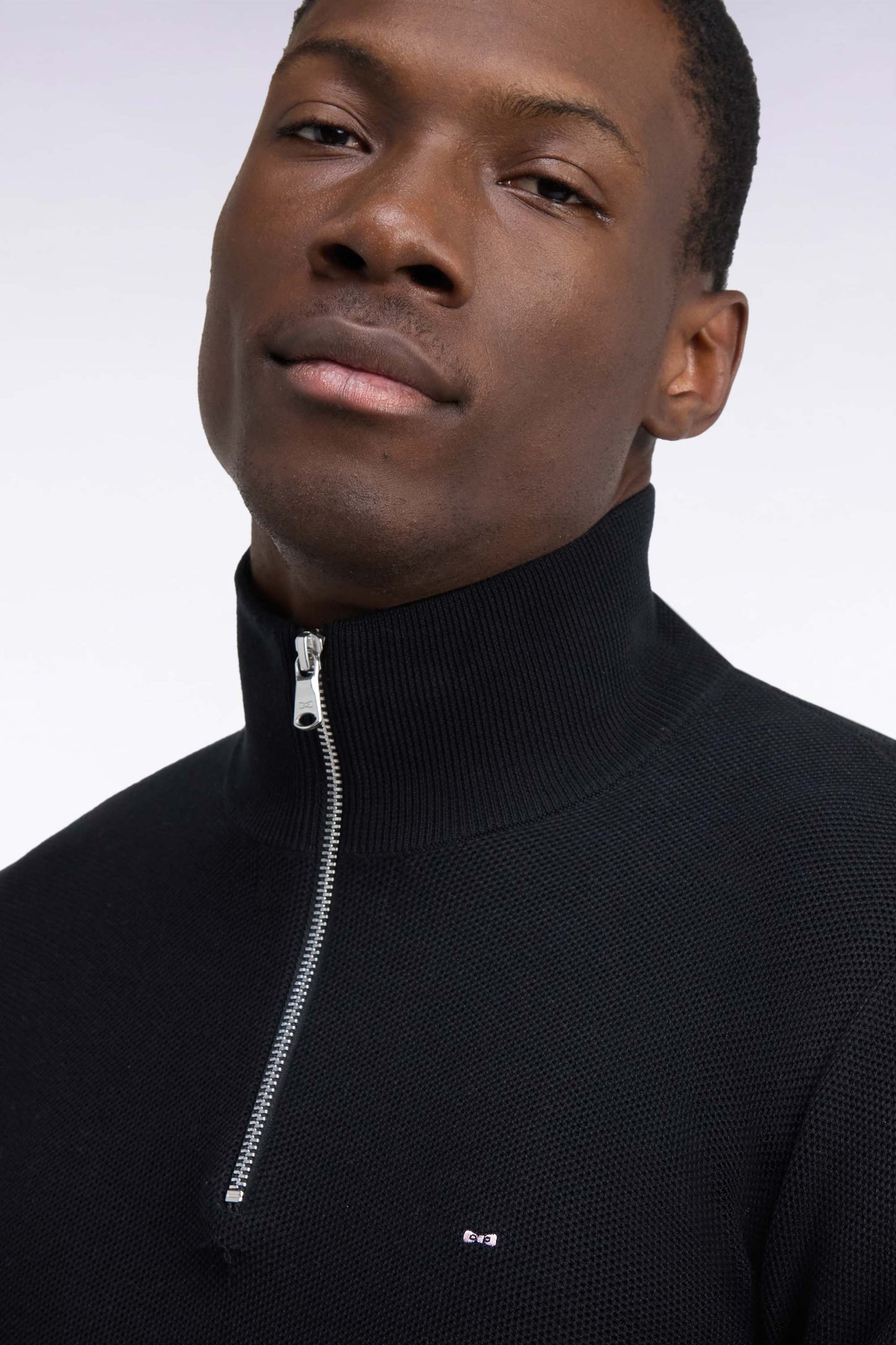 Pull col camionneur en coton noir coupe droite
