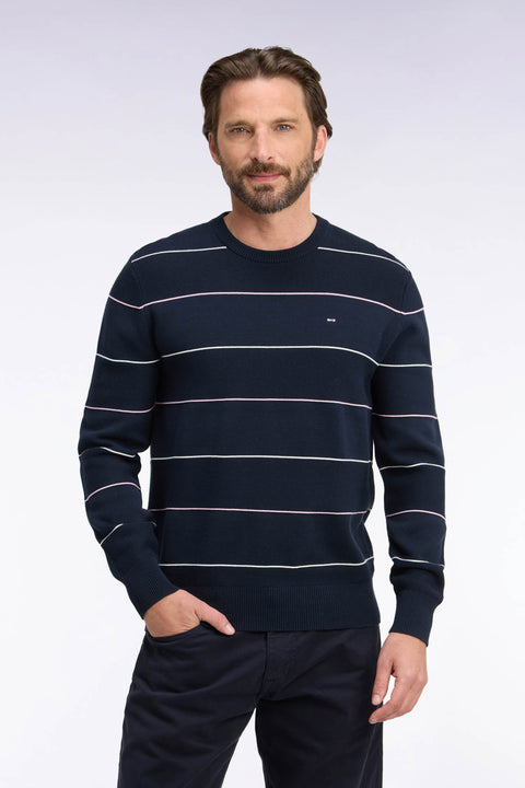 Pull à col rond en coton rayé marine coupe droite - Image 3