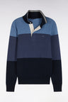 Pull à col maillot en coton tricolore à effet de rayures marine coupe regular