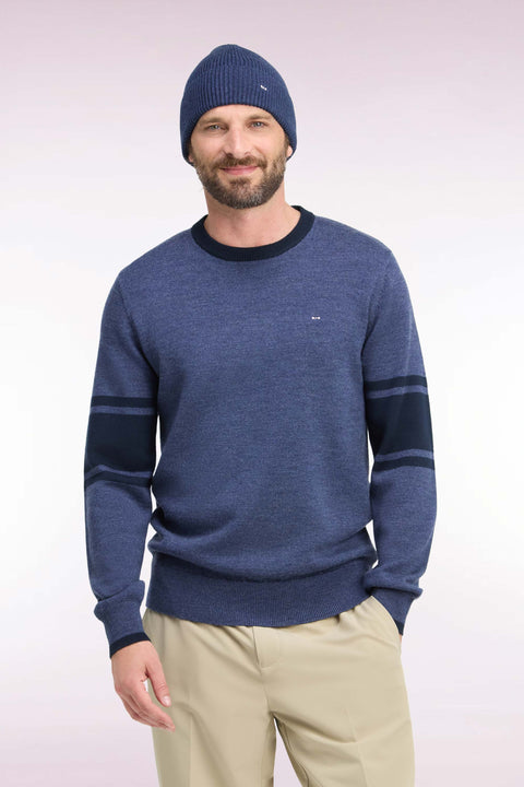 Pull à col rond en jersey de laine mérinos marine - Image 3