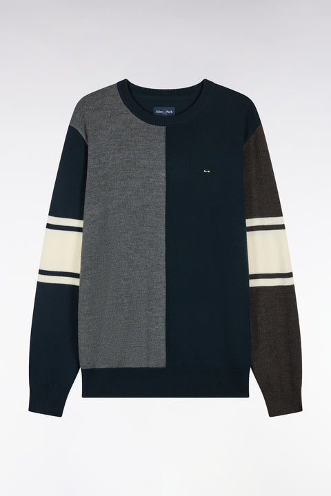 Pull à col rond à découpe verticale en jersey de laine mérinos tricolore - Image 2