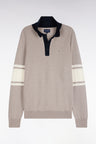 Pull à col polo en jersey de laine mérinos beige
