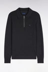 Pull à col polo zippé en coton et viscose gris foncé coupe droite