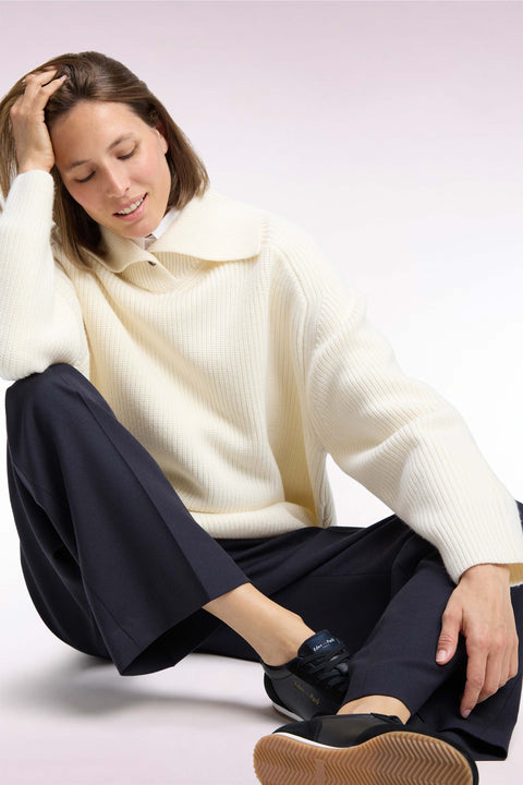 Pull vareuse en laine écru coupe droite - Image 1