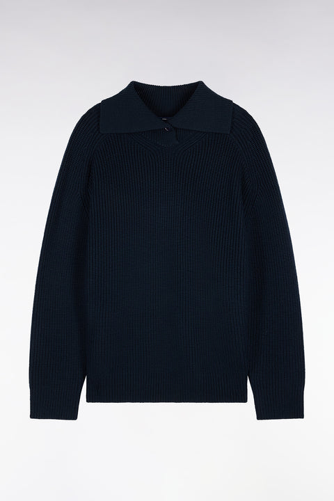 Pull vareuse en laine marine coupe droite - Image 2