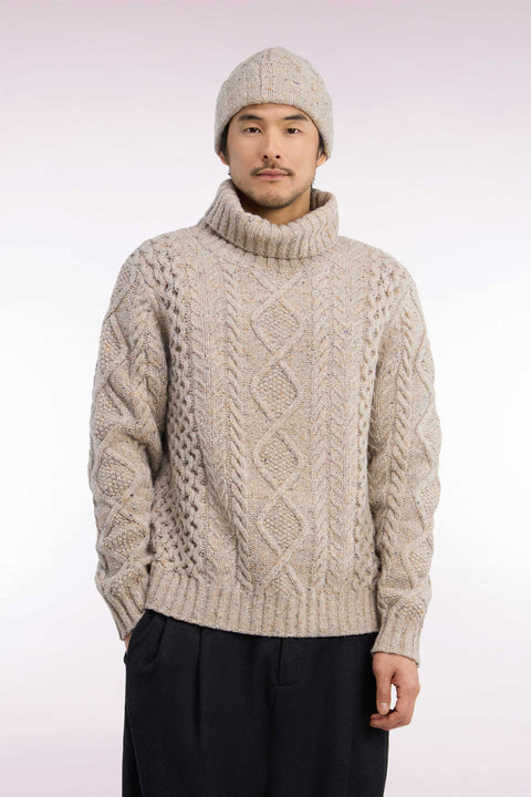 Beige cable knit straight fit turtleneck sweater - Image 3