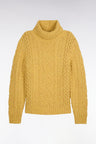 Pull à col roulé en maille torsadée jaune coupe droite