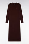 Robe midi fendue en laine marron coupe droite