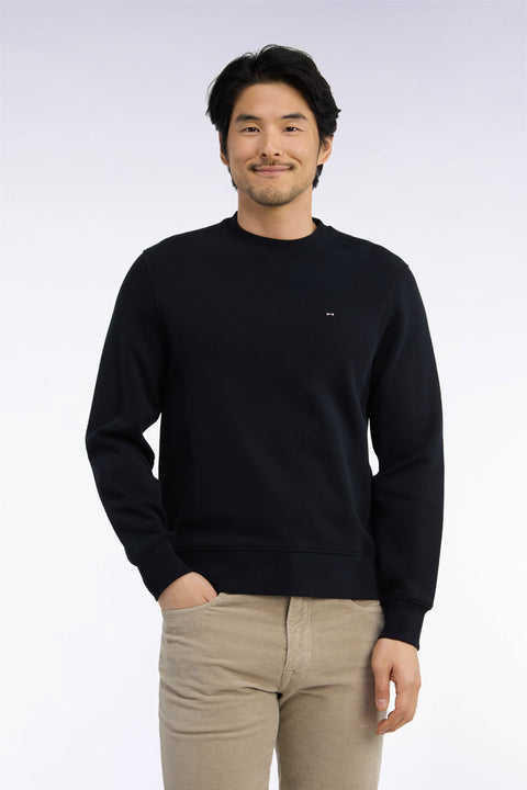 Sweatshirt à col rond en molleton coton noir coupe droite - Image 3