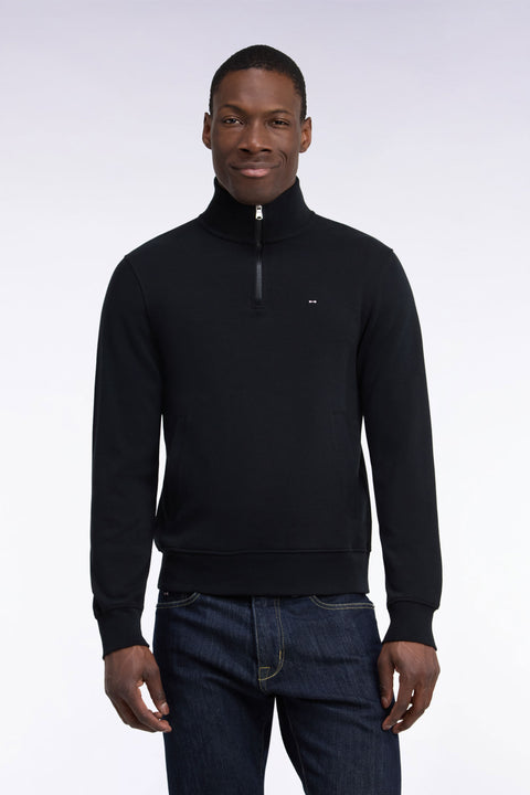 Sweatshirt col camionneur en molleton coton noir coupe droite - Image 3