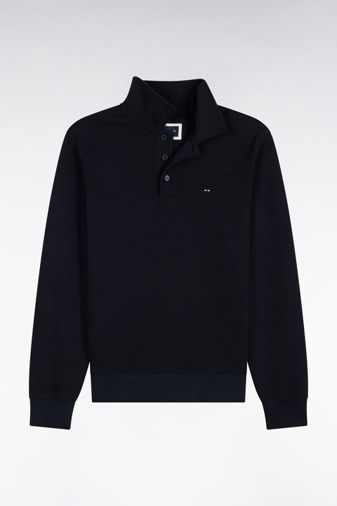 Sweatshirt col polo en coton marine coupe droite - Image 2