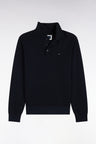 Sweatshirt col polo en coton marine coupe droite