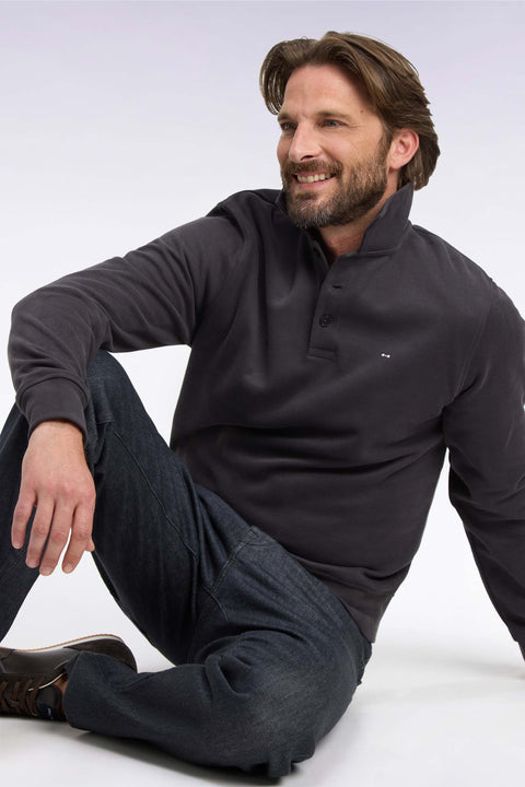 Sweatshirt col polo en coton marron coupe droite - Image 1