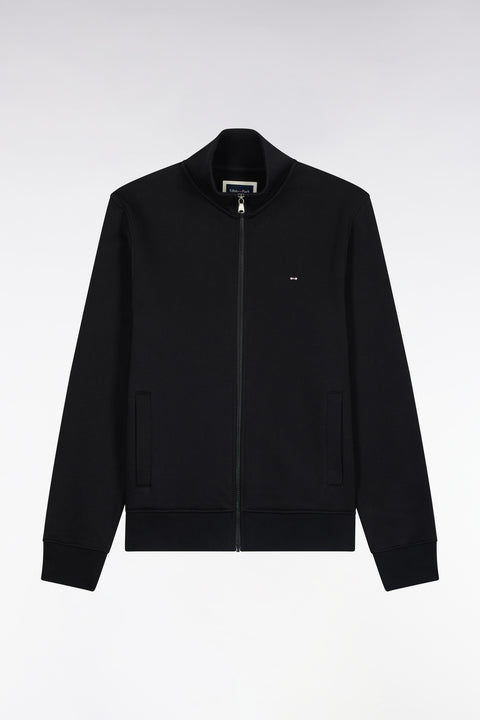 Straight cut black cotton trucker neck zipped sweatshirt - Image 2