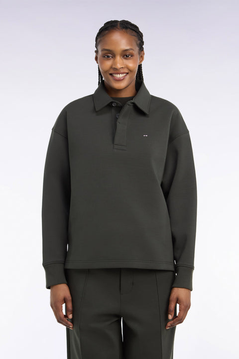Sweatshirt unisexe à col maillot en interlock de coton kaki - Image 3