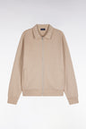 Beige straight cut polo collar zipped sweatshirt